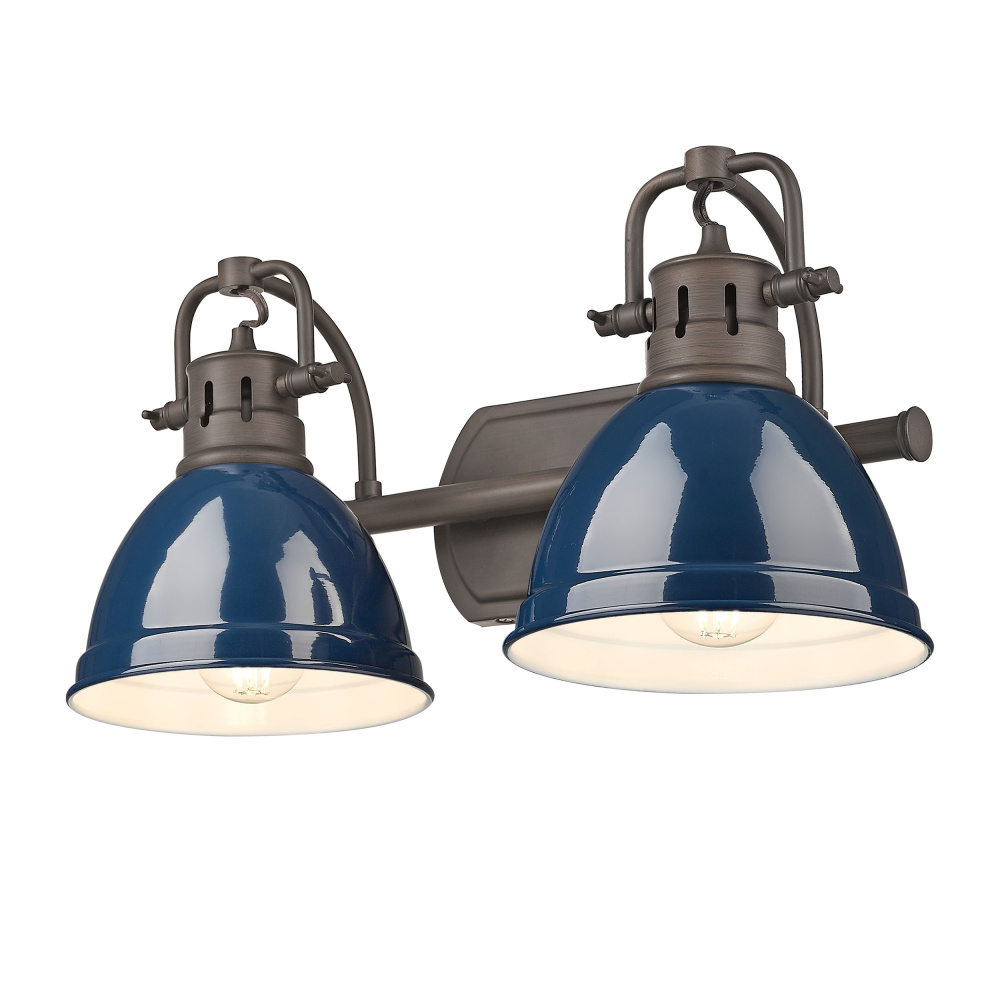 Yep by Golden Lighting Duncan 2-light Vanity in Rubbed Bronze and Navy Blue shade